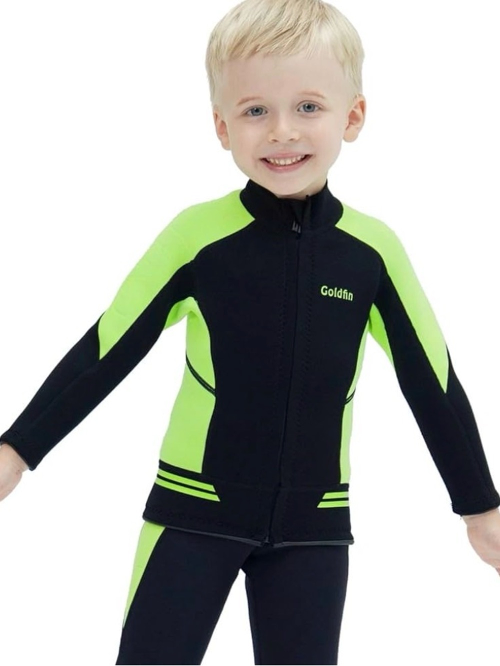 Goldfin Kids' Neon Green & Black Long-Sleeve Swim Rashguard size 4